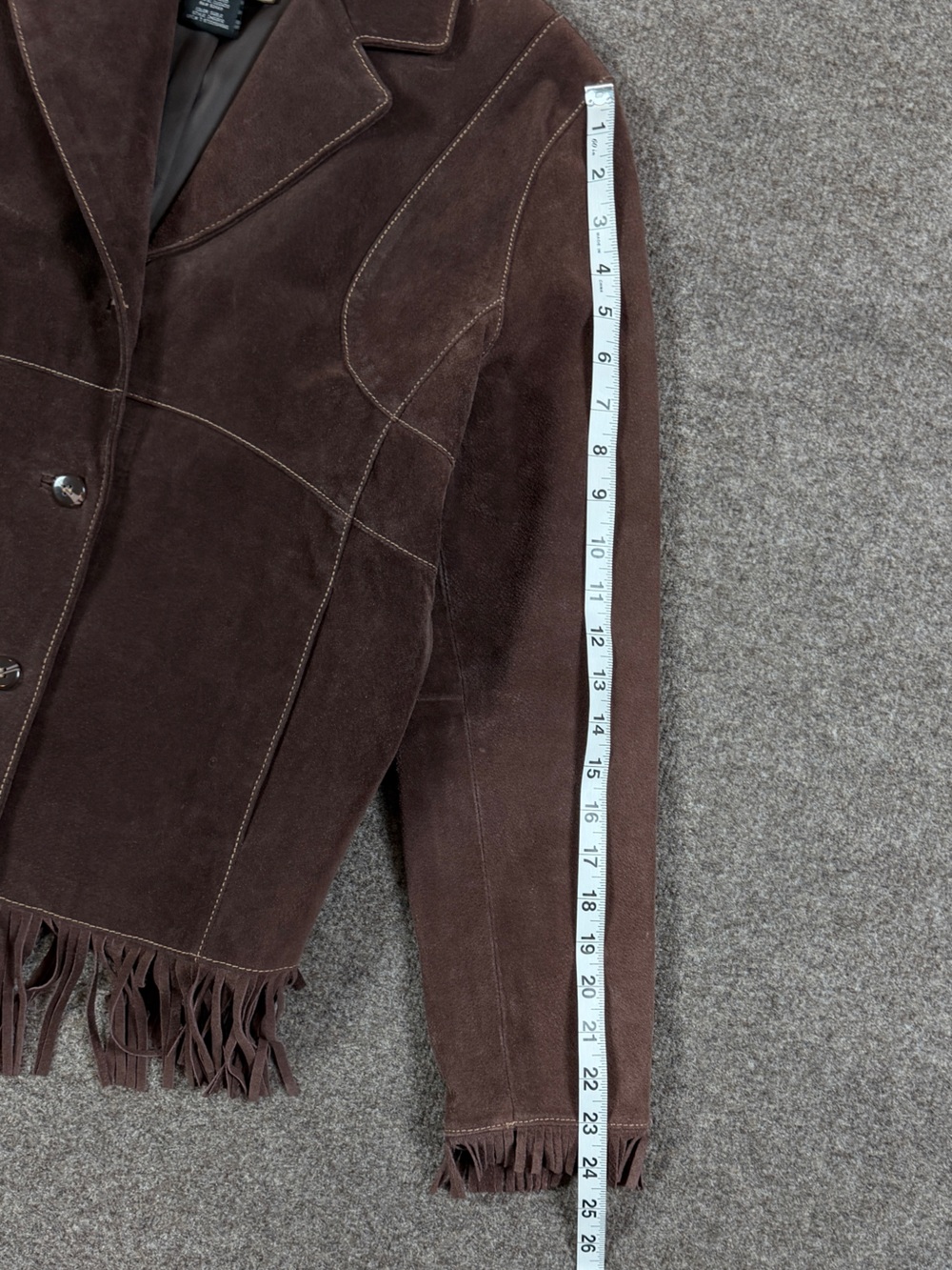 Vintage Outbrook Brown Suede Leather Western Fringe Trim Jacket Women’s Large - Picture 9 of 12